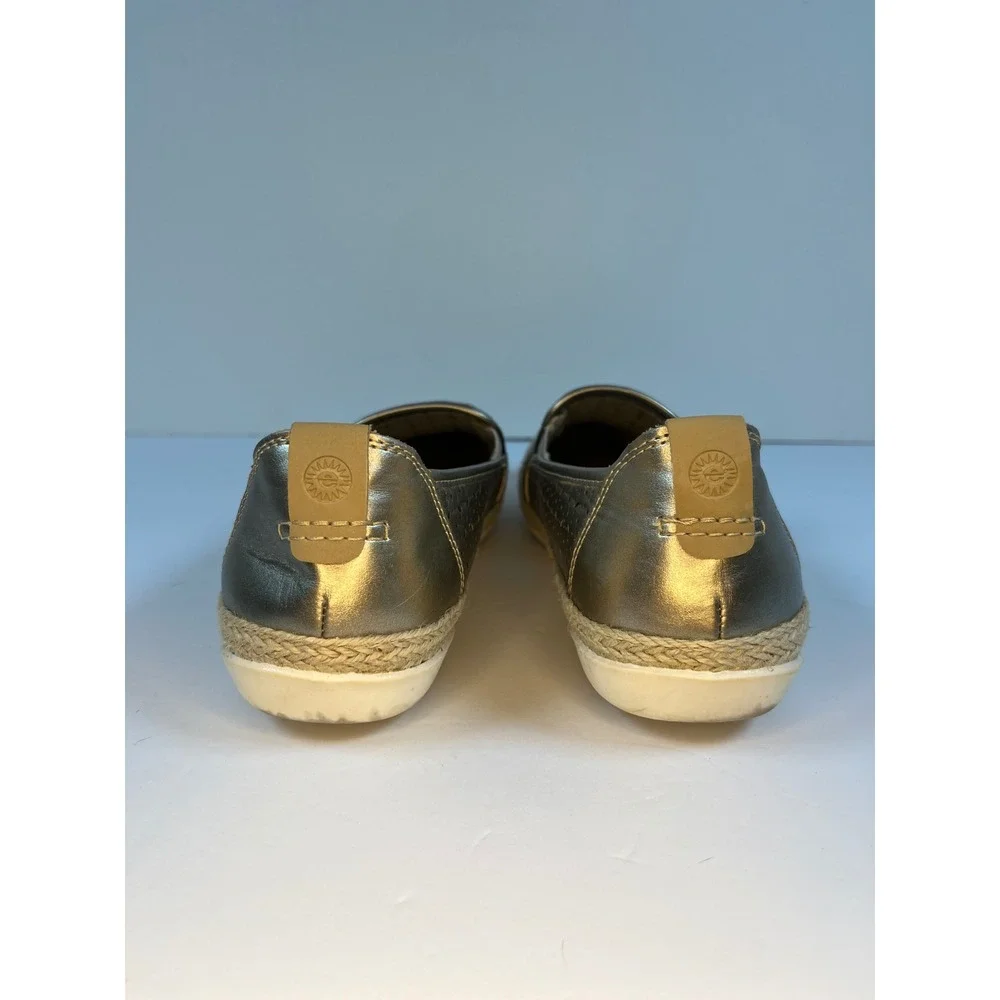 Earth Spirit Womens Gold Metallic Laser Cut Espadrille Slip On Loafers Size 9